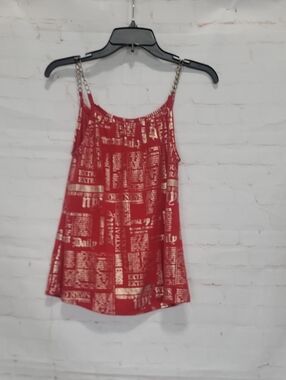 Love Red Metallic Print Chain-Strap Camisole